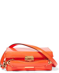 MARK CROSS Grace Mini Glossed Leather Shoulder Bag Bright Orange