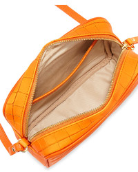 Neiman Marcus Madison Croc Embossed Leather Crossbody Bag Orange