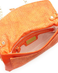 Deux Lux Metallic Snake Faux Leather Crossbody Clutch Orange