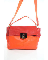 Lanvin Orange Red Leather Gold Tone Single Strap Cross Body Handbag