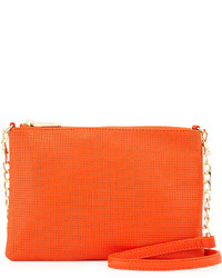Neiman Marcus Perforated Zip Top Crossbody Bag Orange