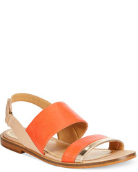 Orange Leather Flat Sandals