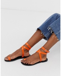 ASOS DESIGN Finer Leather Toe Loop Minimal Flat Sandals