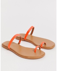 ASOS DESIGN Freedom Toe Loop Flat Sandals In Neon Orange