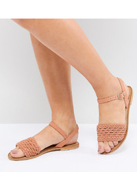 ASOS DESIGN Victory Wide Fit Leather Woven Flat Sandals