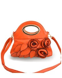 TheDapperTie Light Orange Super Soft Leather Like Flower Top Zip Closure Handbag F25