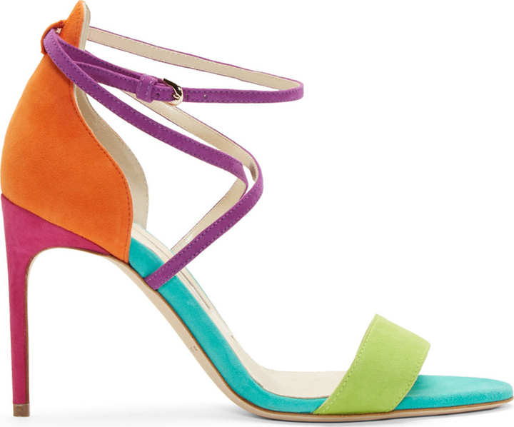 Brian Atwood Orange Colorblocked Suede Tamy Sandals | Where to buy ...