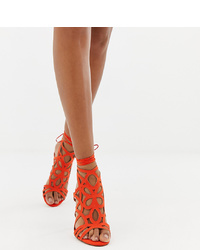 Miss Selfridge Caged Heeled Sandals In Coral