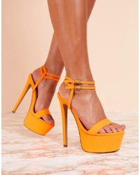 ASOS DESIGN Hide Platform Heeled Sandals In Neon Orange