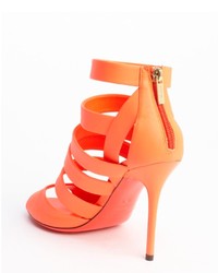 Jimmy Choo Neon Flame Caged Leather Dame Heel Sandals