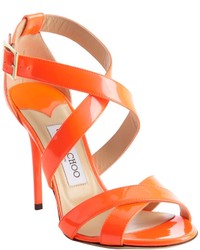 Jimmy Choo Neon Flame Orange Strappy Patent Leather Lottie Sandals
