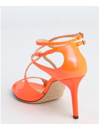 Jimmy Choo Neon Flame Patent Leather Ivette Strappy Sandals, $775