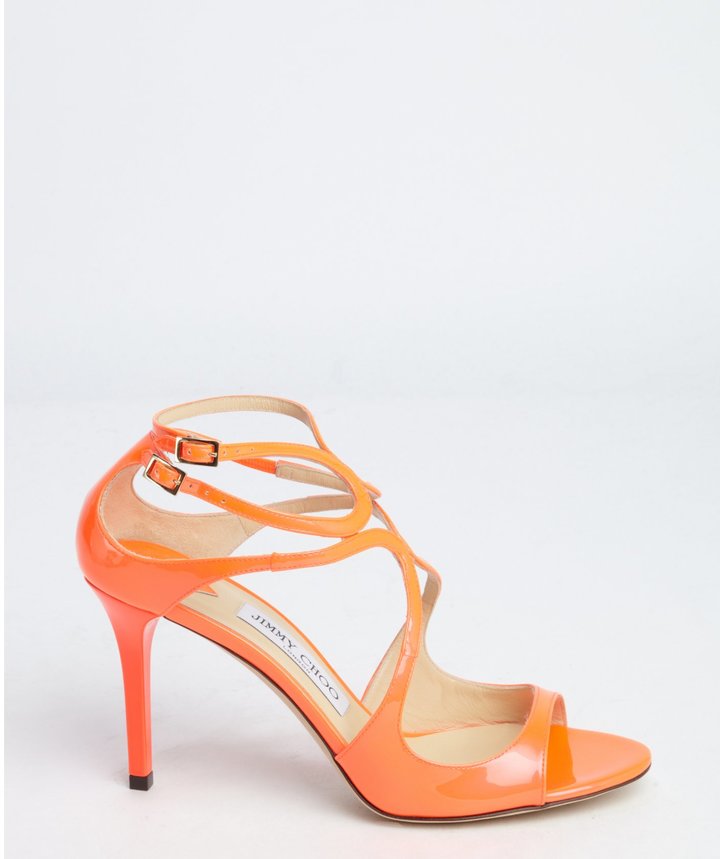 Jimmy Choo Neon Flame Patent Leather Ivette Strappy Sandals, $775