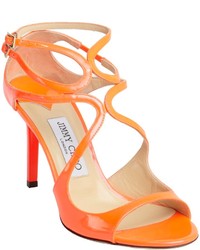 Jimmy Choo Neon Flame Patent Leather Ivette Strappy Sandals