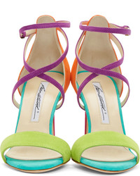 Brian Atwood Orange Colorblocked Suede Tamy Sandals