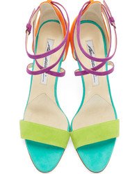 Brian Atwood Orange Colorblocked Suede Tamy Sandals