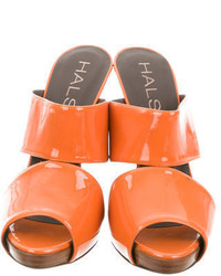 Halston Patent Leather Slide Sandals W Tags