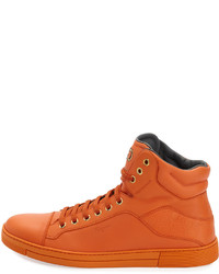 Salvatore Ferragamo Calfskin High Top Sneaker Orange