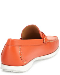 Salvatore Ferragamo Leather Side Bit Boat Loafer Orange