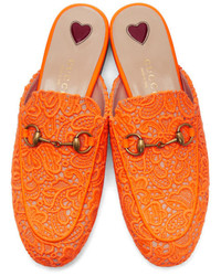 Gucci Orange Lace Princetown Slippers