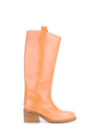 Orange Leather Mid-Calf Boots