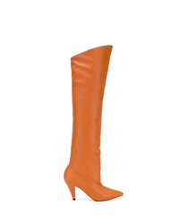 Orange Leather Over The Knee Boots