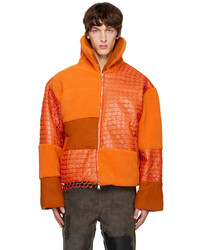 Orange Leather Puffer Jacket