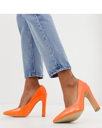New Look Wide Fit Pointed Toe Block Heel Shoes In Orange