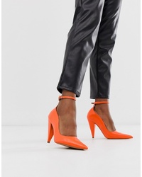 ASOS DESIGN Producer Premium Leather High Heeled Court Shoes In Bright Coral