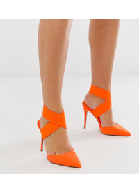 ASOS DESIGN Wide Fit Payback Elastic High Heels In Neon Orange