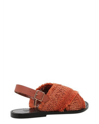 Sanchita 10mm Fringed Raffia Leather Sandals