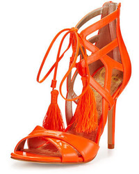 Sam Edelman Azela Strappy Patent Tassel Sandal Neon Orange