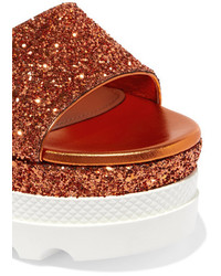 Miu Miu Glittered Leather Platform Sandals Orange