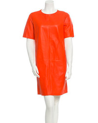 Orange Leather Shift Dress
