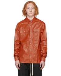 Orange Leather Shirt Jacket