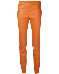 Orange Leather Skinny Pants