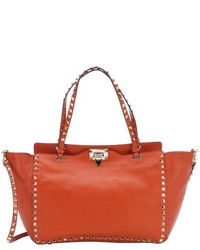 Valentino Fluroscent Orange Leather Rockstud Medium Convertible Tote Bag