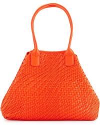 Cole Haan Lena Woven Leather Tote Bag Citrus Red