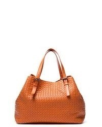 Bottega Veneta Pre Owned Orange Woven Leather Large Tote Bag