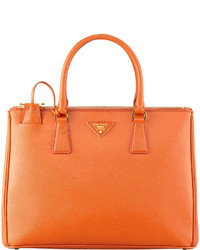 Prada Saffiano Double Zip Executive Tote Bag Orange