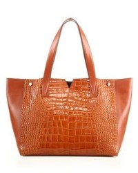 Vince Signature V Crocodile Embossed Leather Smooth Leather Tote