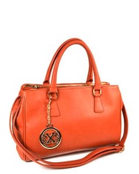 TheDapperTie Orange Leather Like Tote Bag With Top Zip Closure F71