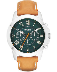 Fossil Chronograph Grant Tan Leather Strap Watch 44mm Fs4918