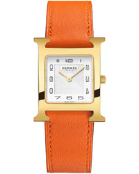 Hermes Heure H Mm Watch With Orange Leather Strap
