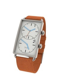 Projects Grand Tour Dual Time Michl Graves Stainless Watch Orange Leather Strap White Dial 7611o