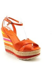 Apepazza Luce Orange Leather Wedge Sandals Shoes Uk 3