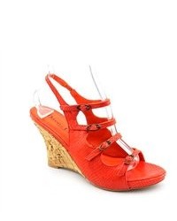 Diego di Lucca Rona Orange Open Toe Leather Wedge Sandals Shoes