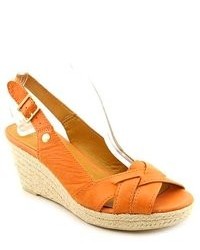 Franco Sarto Calais Orange Open Toe Leather Wedge Sandals Shoes