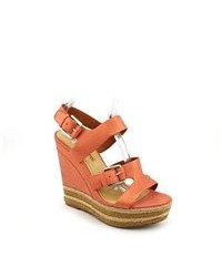 Luxury Rebel Nelly Orange Open Toe Leather Wedge Sandals Shoes
