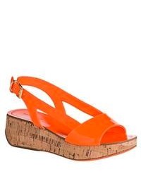 Miu Miu Miu Orange Patent Leather Cork Wedge Sandals